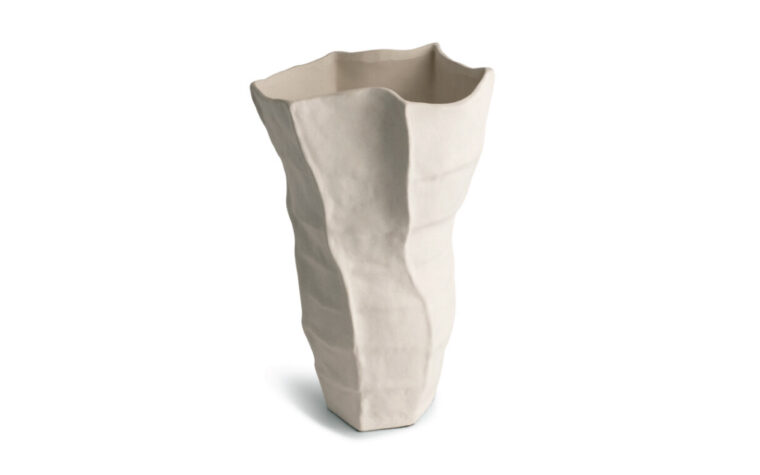 Lucille white ceramic vase with sculptural shape from FlowDecor