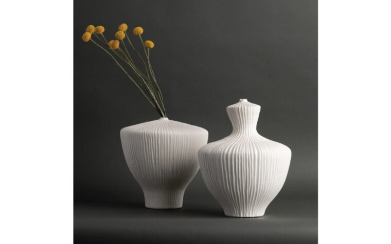 Marvin white textured vase from FlowDecor paired with the Steven vase