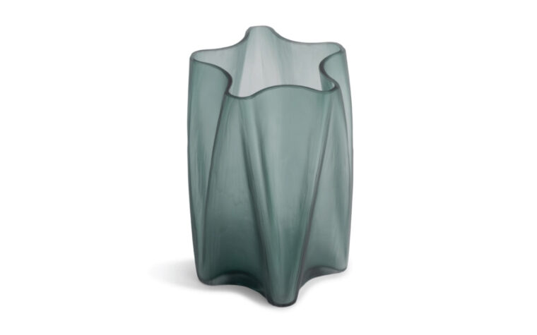 Otis glass vase decor with frosted teal finish from FlowDecor