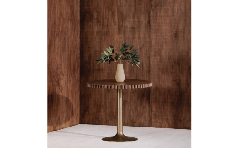 Nomi oak table with flower and vase on top