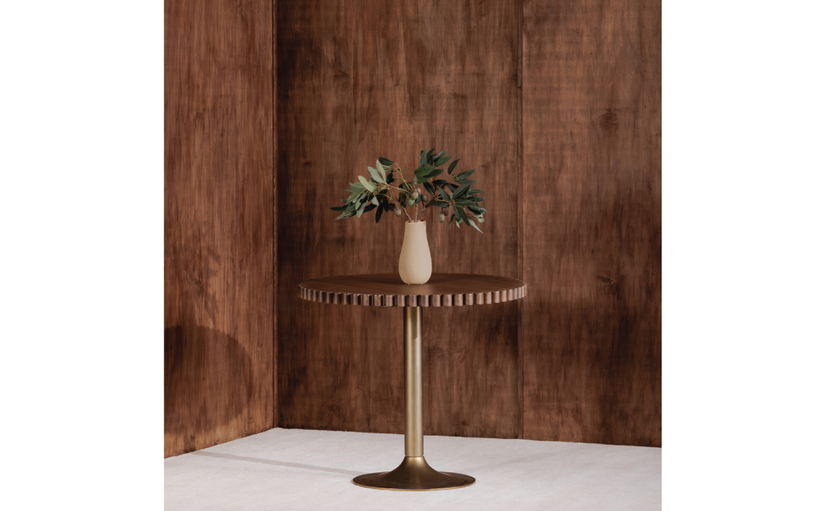 Nomi oak table with flower and vase on top