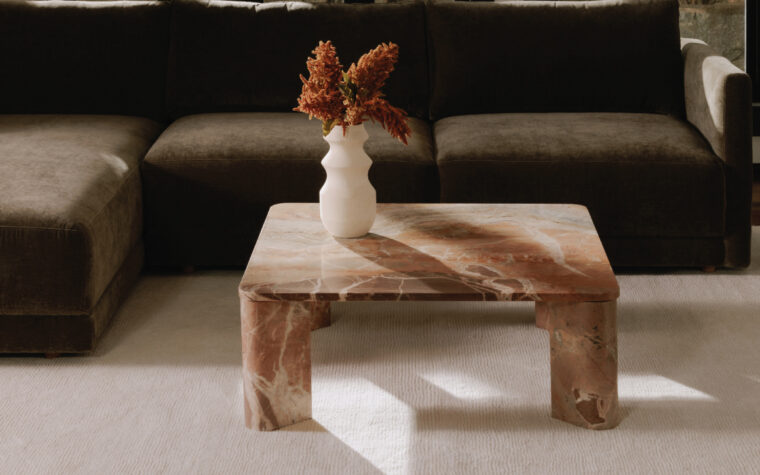 Segment orange marble coffee table by Moe's Home.