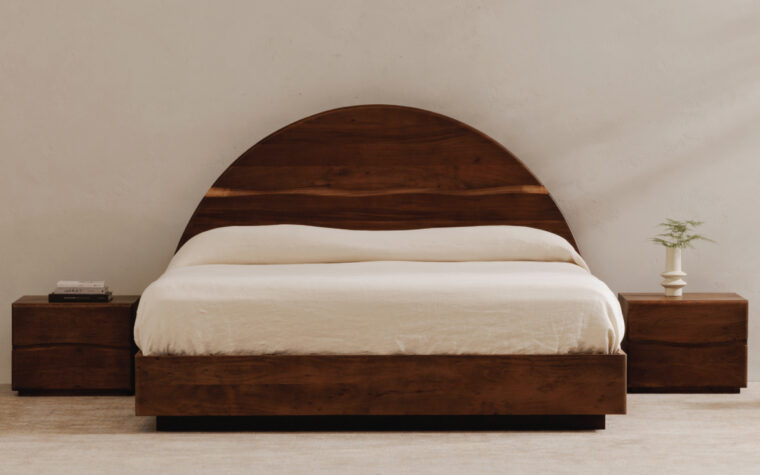 The Watson wood platform bed styled in modern bedroom