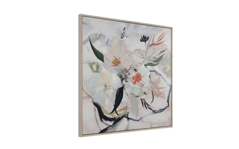 Side angle of hand painted flower wall art