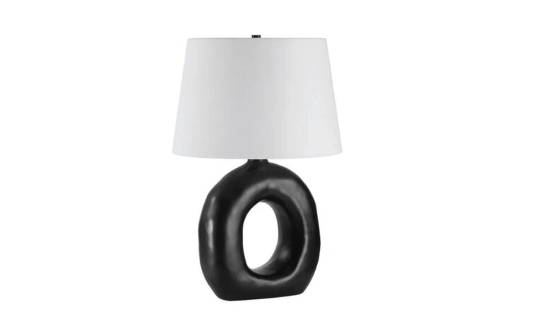 side angle of black ceramic table lamp by Renwil
