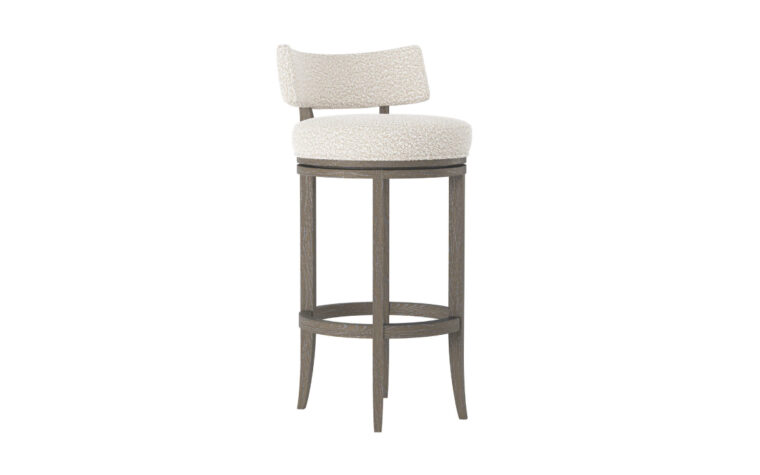 The Hirsch round Swivel Bar Stool from Bernhardt