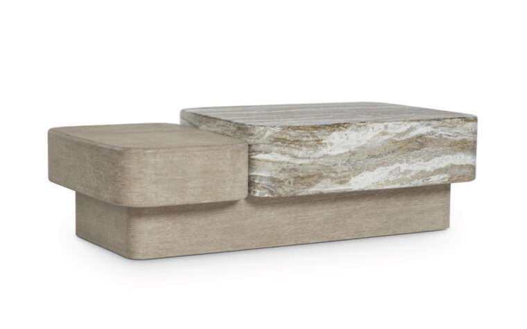 Side angle of the Arcadia cocktail table by Bernhardt.