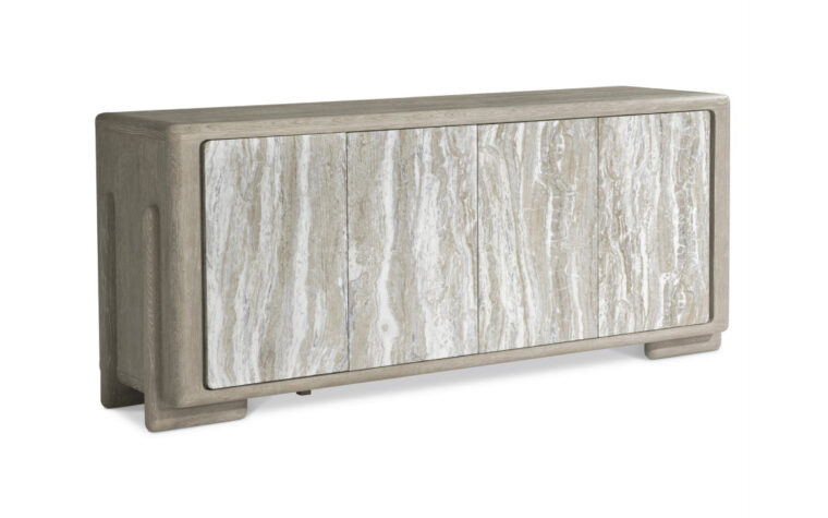 Side angle of the arcadia entertainment credenza.