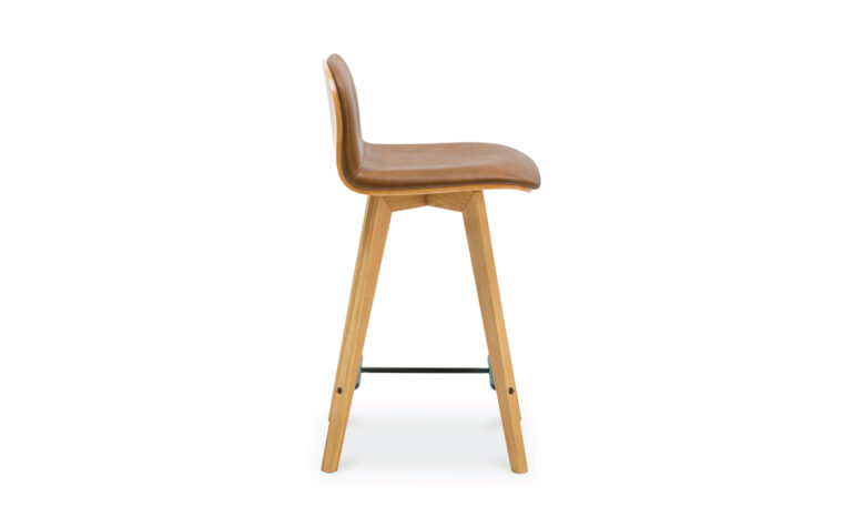 Napoli contemporary counter stool in Tan leather side view