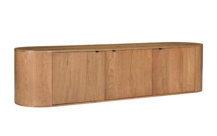 side view of Theo oak wood media console from Moe's Home Collection