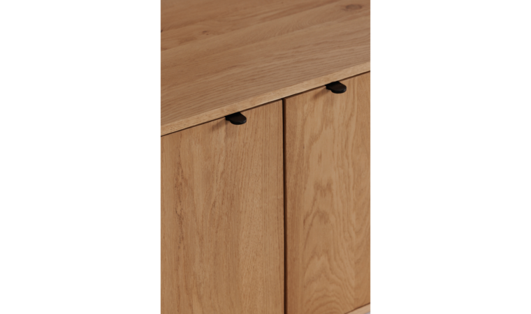 Theo wood media console oak doors and pulls details.