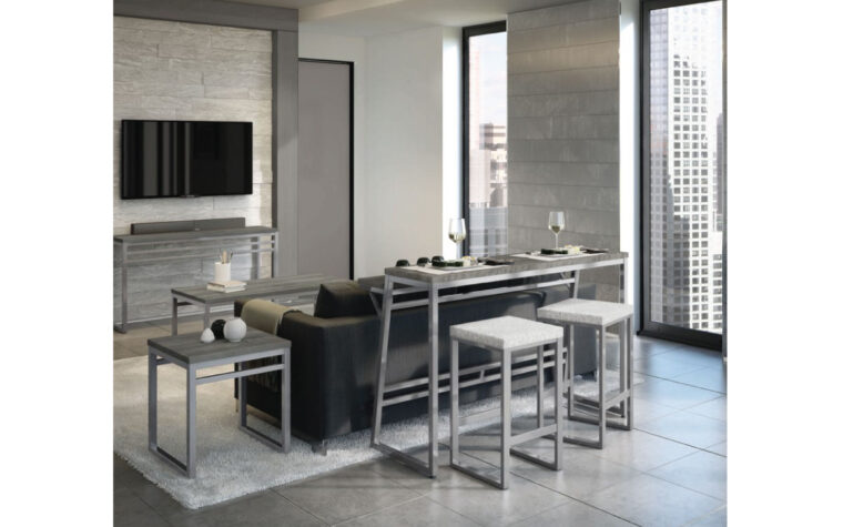 solid wood stool with metal base by amisco styled in kitchen