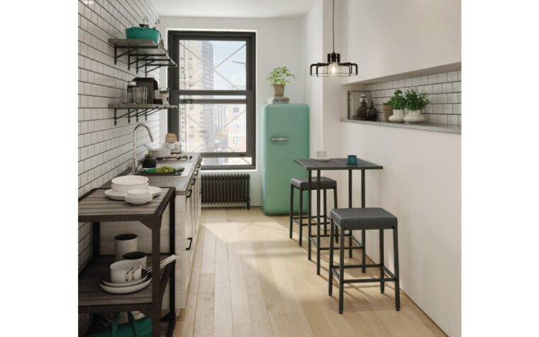 The bradley modern stool by amisco styled in small kitchen