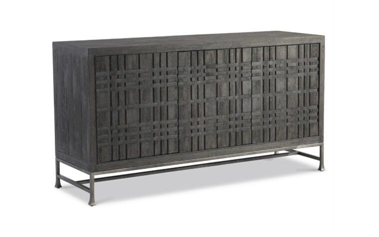 Black modern dining buffet with geometric design on front panels