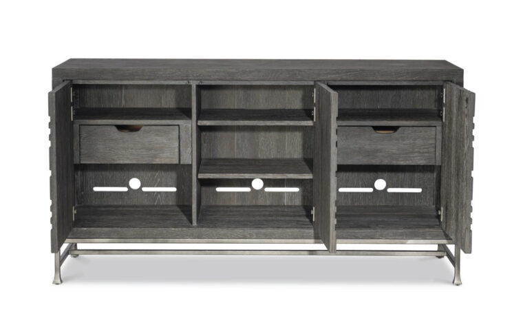 Tribeca geometric buffet with open doors and exposed shelves.