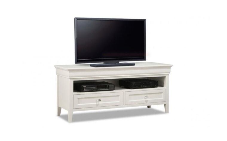 Monticello solid wood TV Stand from Handstone in a Cloud White finish on Smooth Maple