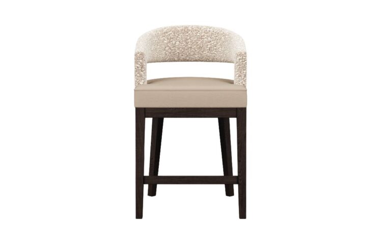 The Zayn curved back counter stool, custom counter stool show in combination fabrics..