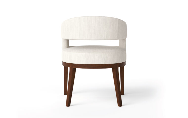 The back view of the zayn chair with a lower back cut out and a curved back.