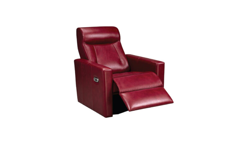 Red leather recliner chair made in Canada.