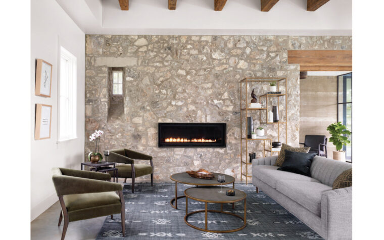 Shagreen nesting coffee tables styled in modern living space.