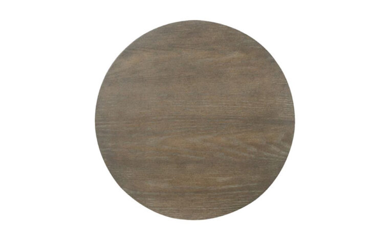 Oak veneer and hardwood solids round accent table