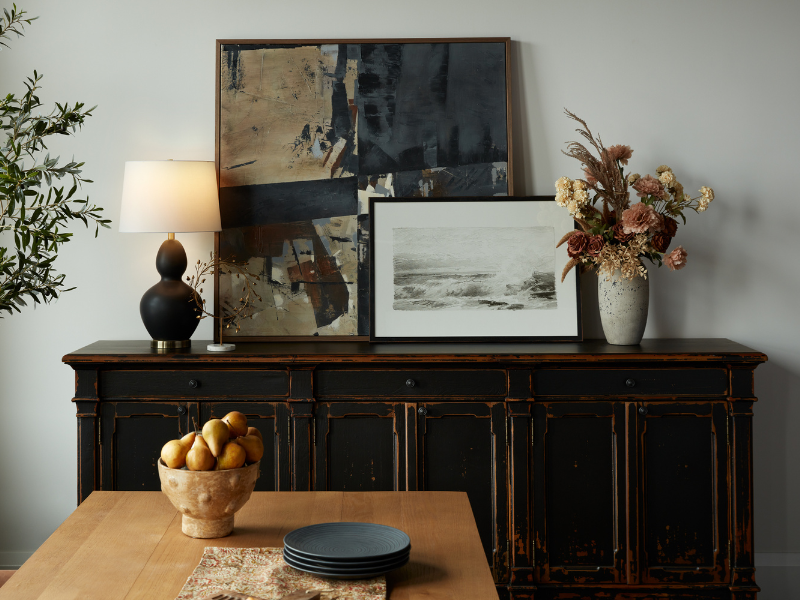 a rustic side table by four hands furniture in our custom furniture showroom in elmira
