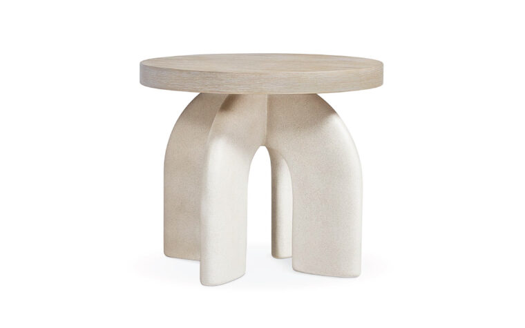 Antibes Contemporary Side Table with arched concrete base and wood top