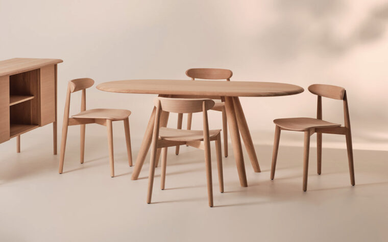the bertanie custom white oak urban dining table in a room setting the medium version