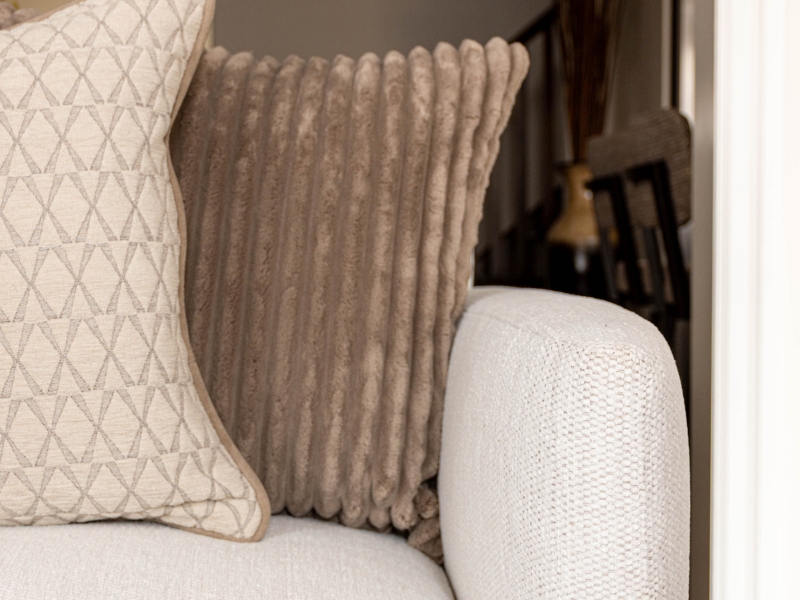 contemporary sofa with custom throw pillows
