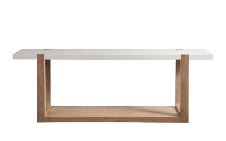 Modern console table in Canada with oak base and stone top