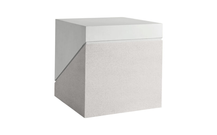 Ellison Square Side Table with faux stone top and textured wood base
