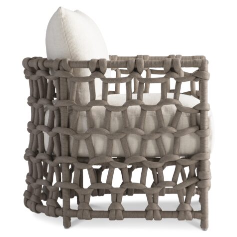 side view of the nodi outdoor accent chair with a rope back