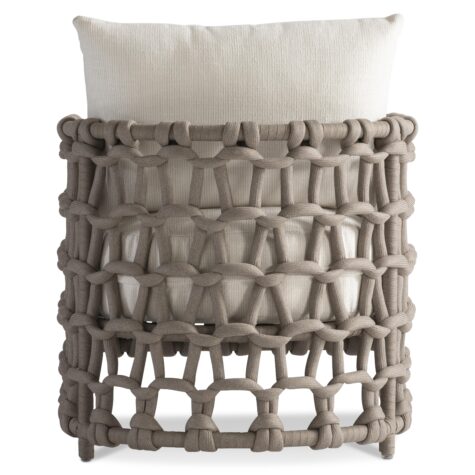 back view of the nodi outdoor accent chair with a rope back