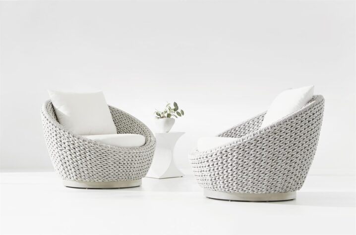 two savaii outdoor swivel chairs in grey and white by bernhardt