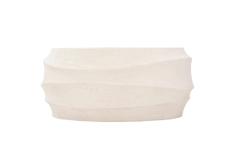kai round outdoor cocktail table in a white finish