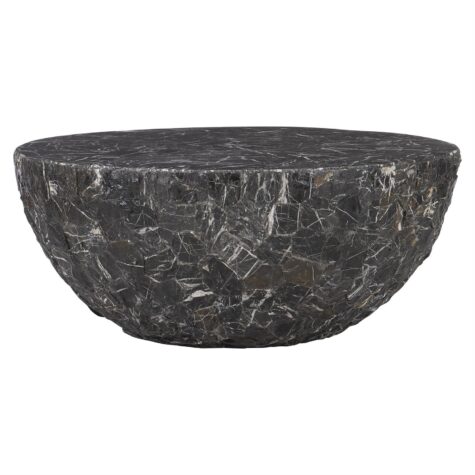the tambora round outdoor cocktail table in a black granite finish