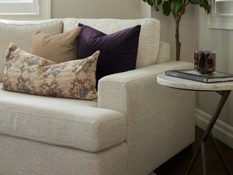 Custom seating area furnishings provided by Chervin design services in Waterloo, Ontario.