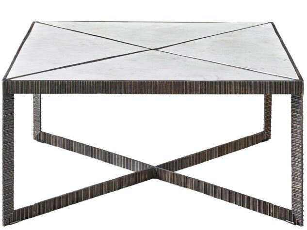 Abstraction Cocktail Table from Universal with marble stone top and metal base