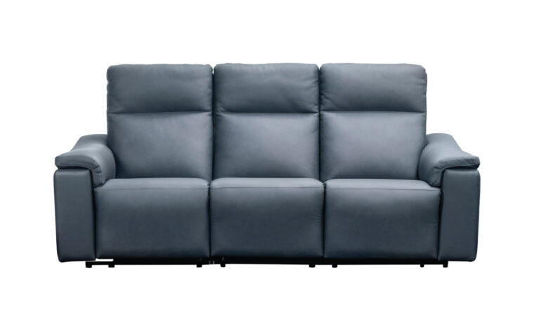 kayce custom reclining sofa in a dark navy with wide arms