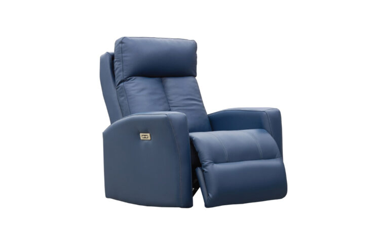 Elran c0042 recliner in a navy leather with the recliner out