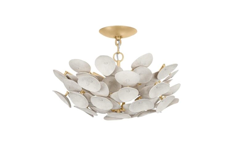 a gorgeous transitional chandelier with gold accents and looks like a flower