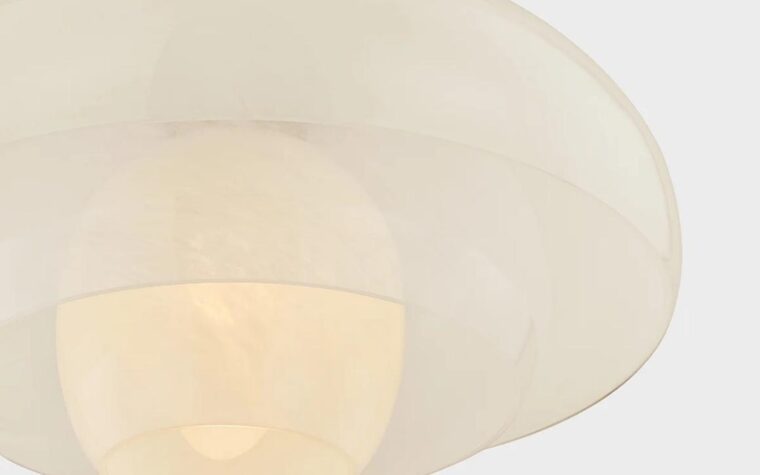 close up details of a transitional glass pendant light