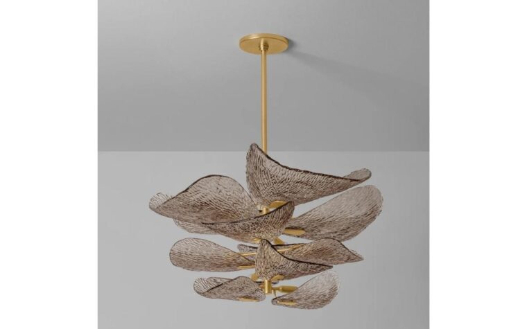 beautiful layered chandelier with glass that is slightly smoked