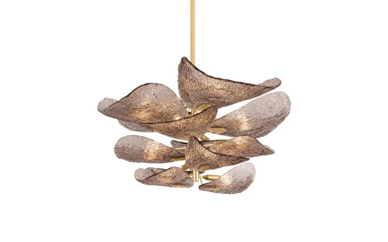 transitional chandelier with glass layers looking like a flower