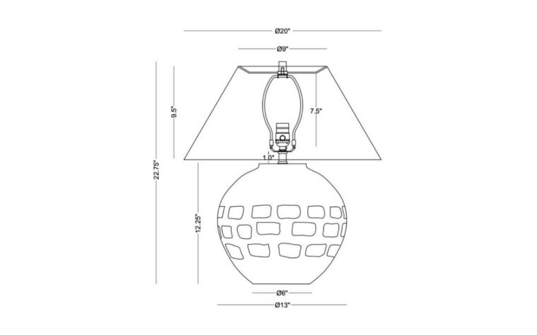 a diagram of a table lamp with sizes