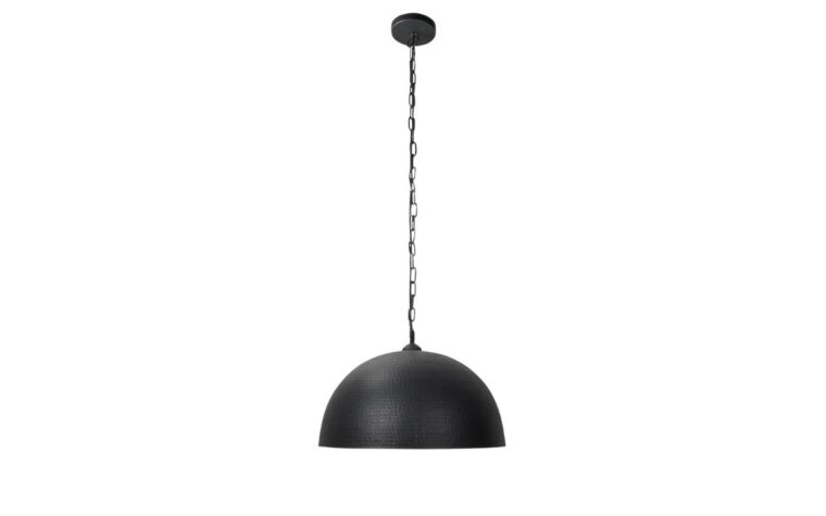 a black pendant light with hammered finish