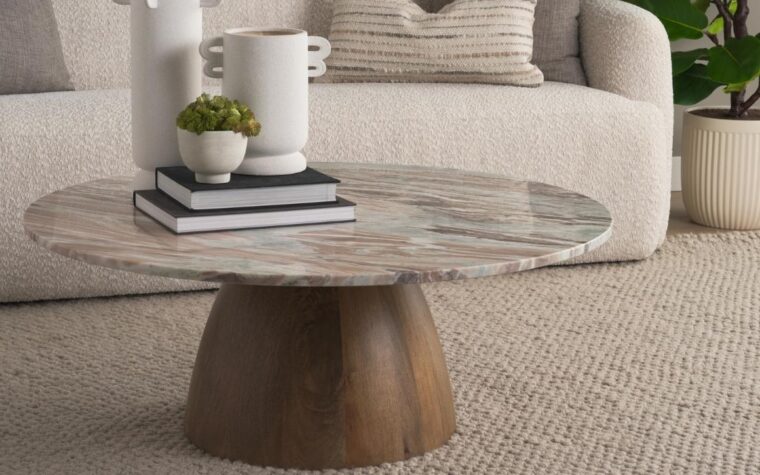 a beautiful cocktail table with wood and stone