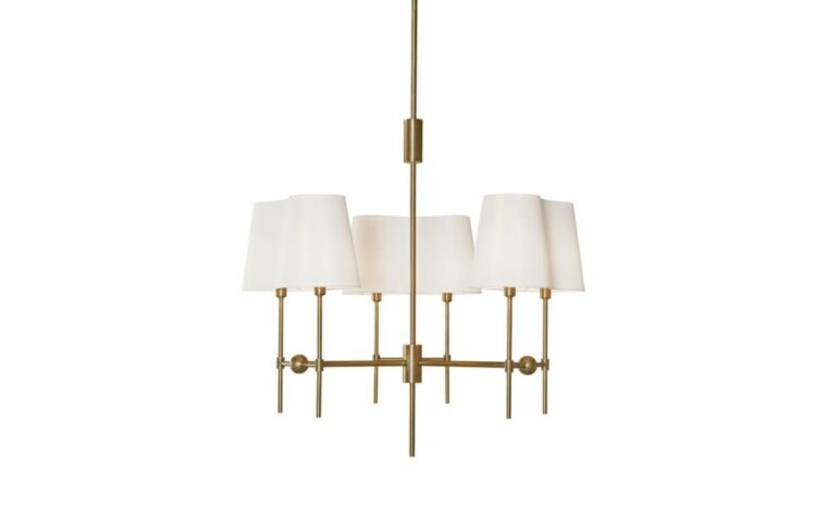 transitional chandelier with 6 lights and gold accents
