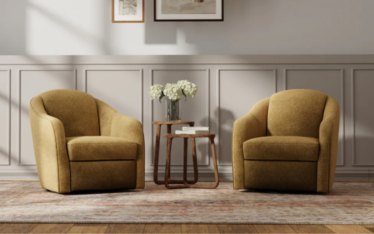 Pair of Jake Small Swivel Chairs from Van Gogh in modern living room