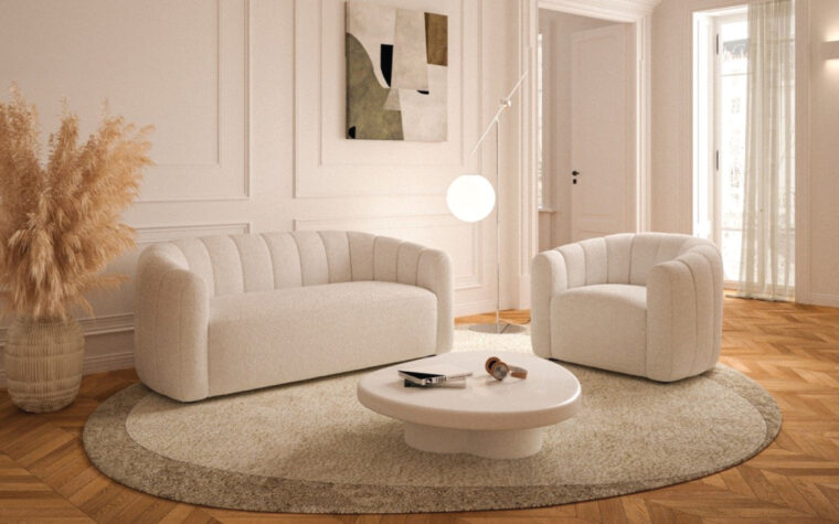 Contemporary tufted sofa and chair by Brentwood Classics